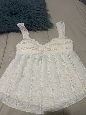 White Textured Crochet Tank Top